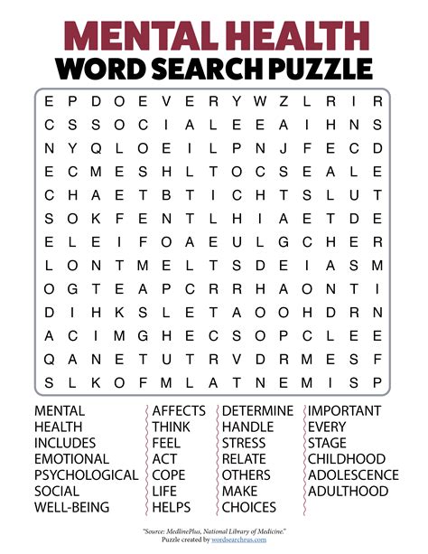 printable mental health word search puzzles printable word searches