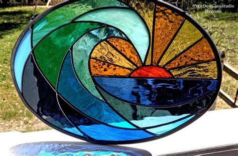 Stained Glass Suncatcher Ocean Wave At Dawn Oval Shaped