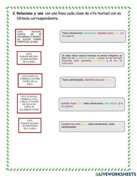 citas textuales interactive worksheet  worksheets