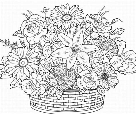 flower basket flower coloring pages  adult coloring pages