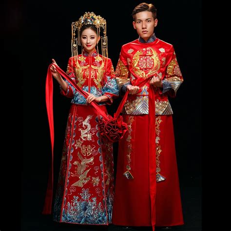 Red Chinese Style Wedding Married Dress Dragon And Phoenix Loading Men
