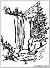 Forest Waterfalls Coloring Online Pages Color sketch template