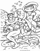 Aquaman Coloring Pages Color Cartoon Kids Printable Character Sheets Found Back sketch template
