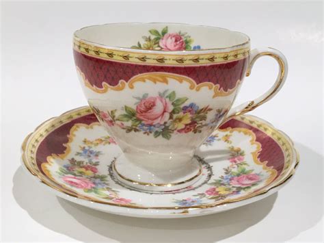foley tea cup  saucer windsor pattern antique tea cups red cups vintage tea cup tea set