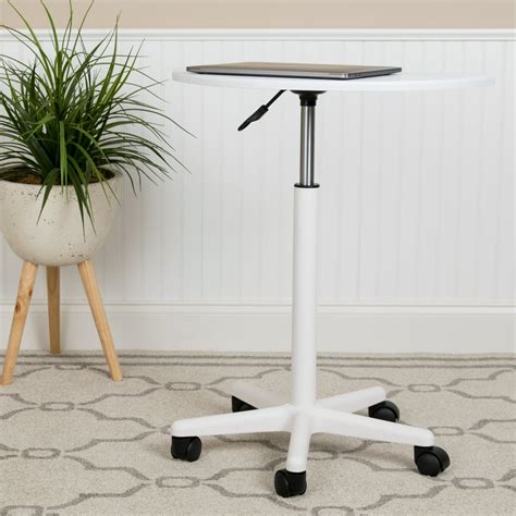 white sit  stand mobile laptop computer desk portable rolling