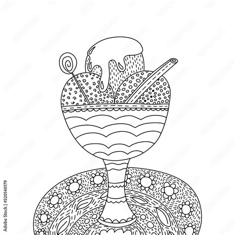 coloring page  ice cream  glass bowl vector illustration cute