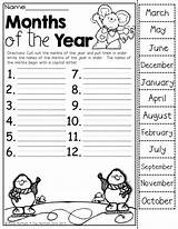 Kindergarten Months Year Worksheets Cut Preschool Activities Order Calendar Learning English Put Grade Kids Write Them Teaching School First Math sketch template