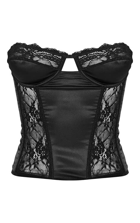 black lace bandeau satin panelled corset black lace bandeau black
