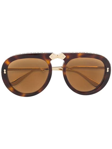 gucci aviator foldable sunglasses in brown lyst