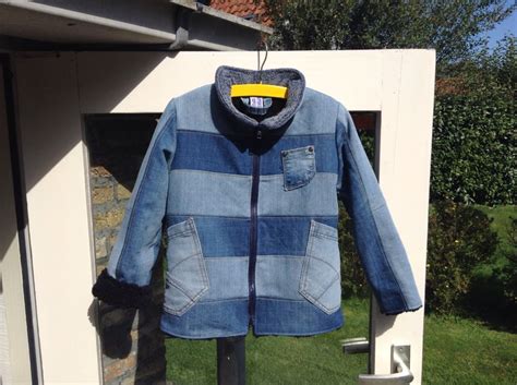 kinderjas jeans mt  weer van oude spijkerbroeken met een warme voering  te koop