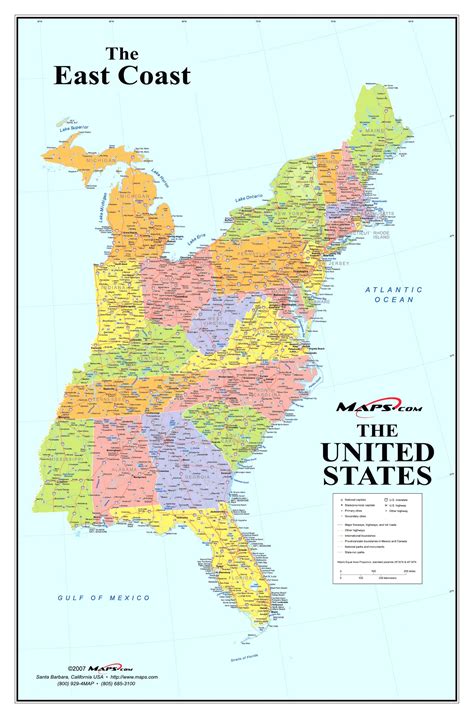 map   united states east coast map vector
