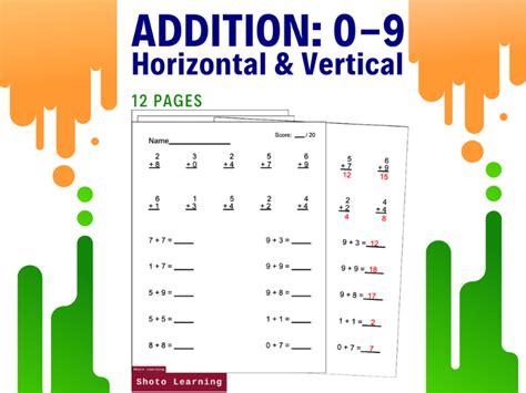 addition   worksheets horizontal vertical practice problems numbers