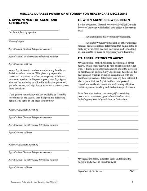 colorado medical power  attorney form  eforms