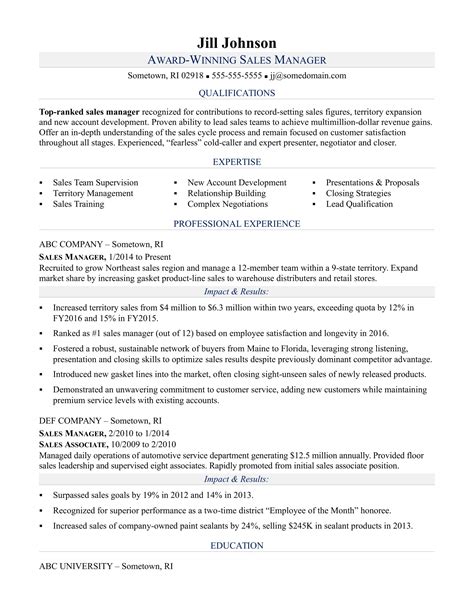 sales manager resume template