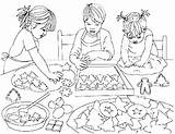 Coloring Pages Kids Baking Cookies Three Color sketch template