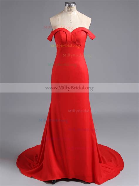 Off The Shoulder Red Prom Dress Sexy Sheath Prom Dresses Hot Red Silk