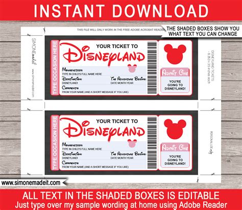 surprise trip  disneyland ticket template printable disney trip