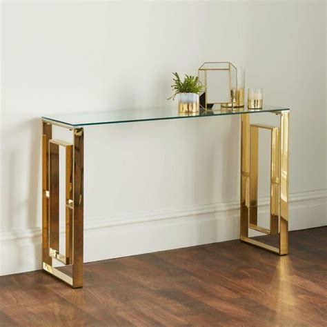 Modern Gold Stainless Steel Metal Glass Top Console Table