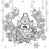 Christmas Owl Coloring Funny Pages Adult Zentangle Adults sketch template