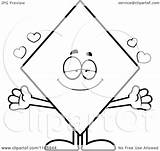 Diamond Card Cartoon Mascot Loving Suit Clipart Coloring Cory Thoman Outlined Vector sketch template