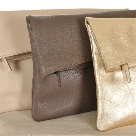 nude leather clutch bag by vondie and will