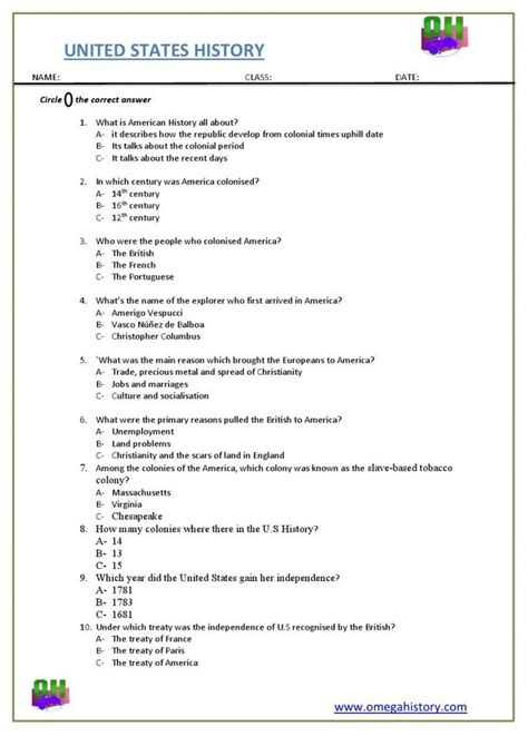 united states history worksheet  answers   question