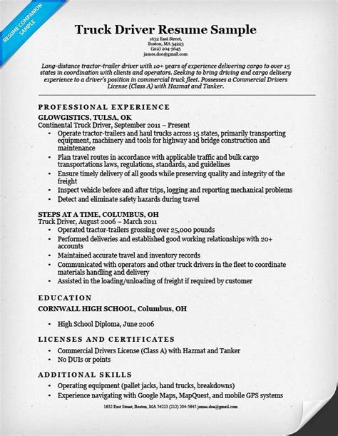 view  perfect truck driver resume sample  learn   write