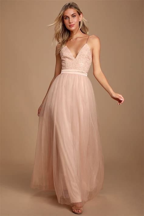Lovely Blush Maxi Dress Sequin Dress Tulle Maxi Dress Gown