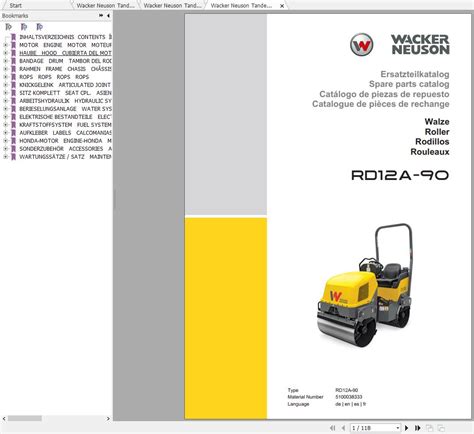 wacker neuson tandem roller rda operators manual service manual spare parts catalog