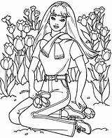 Coloring Barbie Flowers Pages Doll Topcoloringpages Print Sitting sketch template