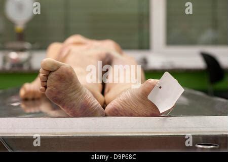 dead woman lies   table   depanrtmend  forensic stock photo  alamy