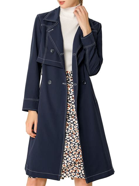 unique bargains womens open front trench coat double breasted notched lapel mid long jacket
