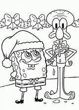 Spongebob Pages Christmas Coloring Cartoon Printable Squidward Kids sketch template