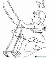 Coloring Kids Pages Swing Printable Girl sketch template