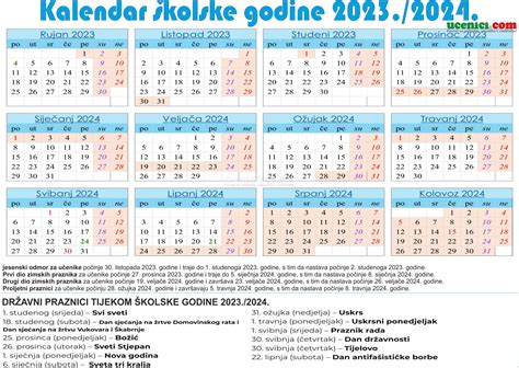 skolski kalendar  praznicima  kalendar skolske godine