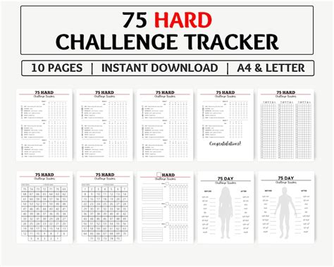 printable  hard challenge tracker