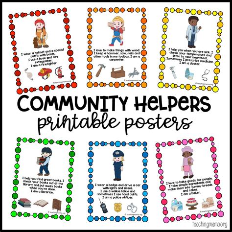 community helpers printable posters  activities teaching mama