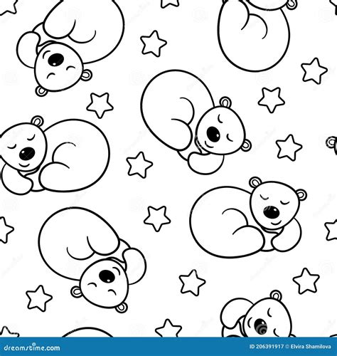seamless pattern  cute sleeping bear coloring page stock vector