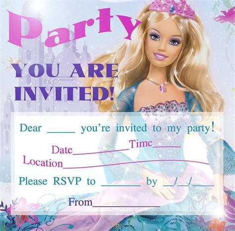 editable barbie invitation template blank cards design