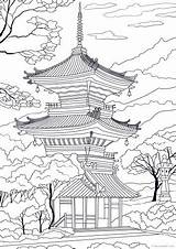 Japanese Coloring Temple Pages Adults Favoreads Kids Printable Architecture Drawings Adult Book Japan Coloriage Coloriages Tattoo Sheets Designs Pagoda Dessins sketch template
