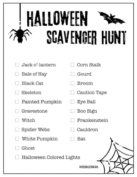 printable halloween scavenger hunt list paper trail design