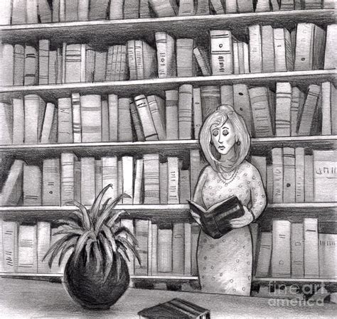 woman reading book  library drawing  lee serenethos