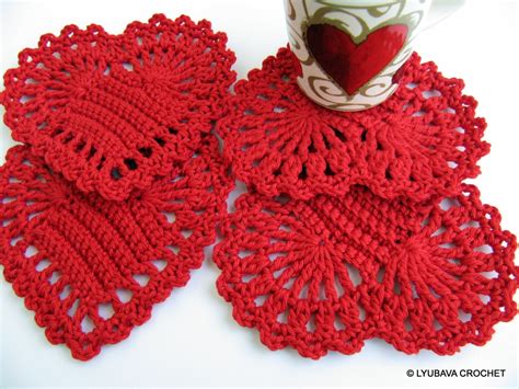 crochet heart pattern heart coasters valentines  lyubavacrochet