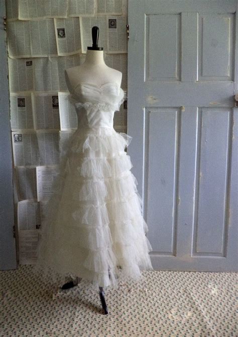 1950s wedding dress 50s tea length ivory by sassysistervintage 174 00