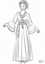 Chinese Coloring Traditional Hanfu Wedding Woman Wearing Dress China Pages Drawing Printable Kids Dresses sketch template