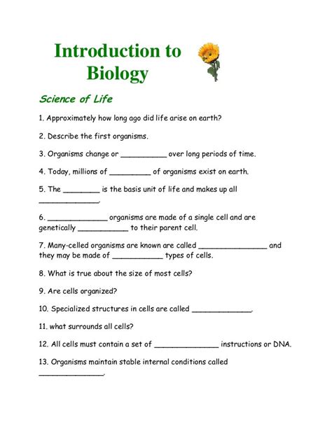 introduction  biology worksheet  notes