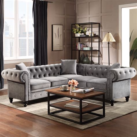 velvet tufted sofa  living room urhomepro mid century  shape
