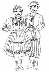 Stroje Polish Folkloric Coloring Pages Poland Traditional Costume Folk Open sketch template