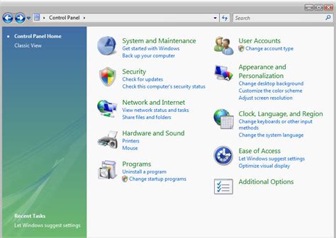 Microsoft Windows Vista Control Panel New Look Aero Graphics Network