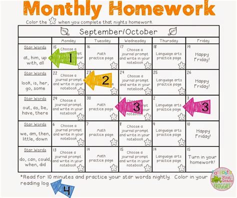 st grade homework chart templates template calendar design